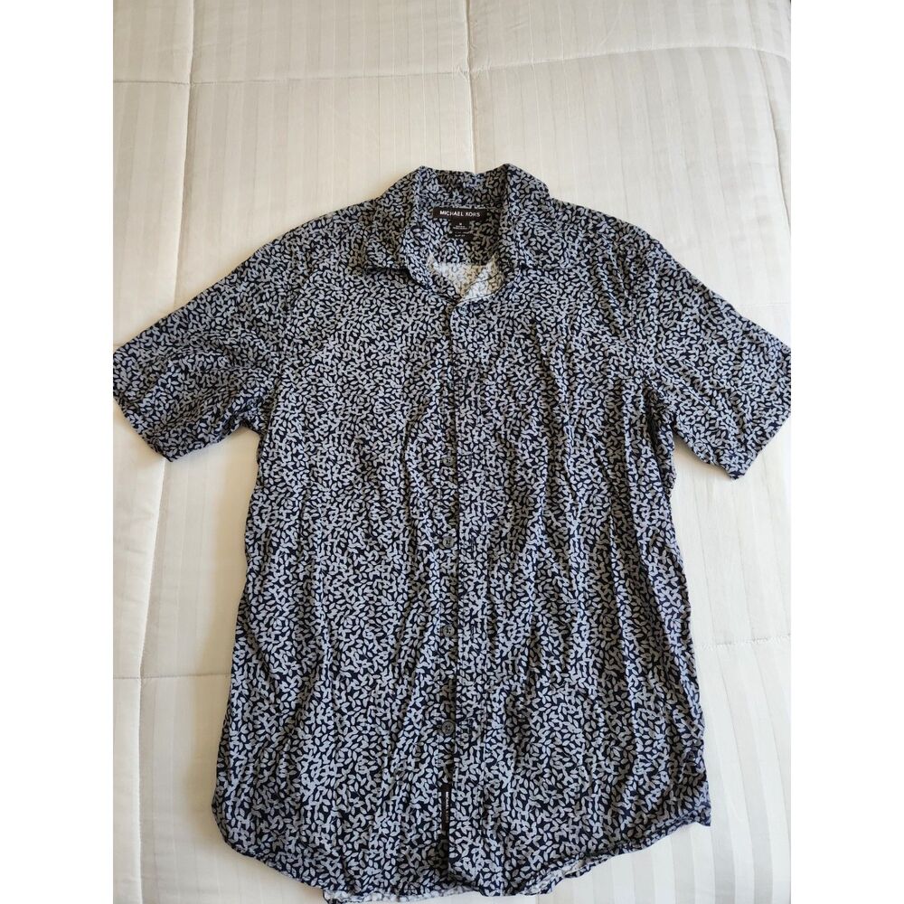 Michael Kors Men's Short Sleeve Button Down Shirt Micro Leaf Print